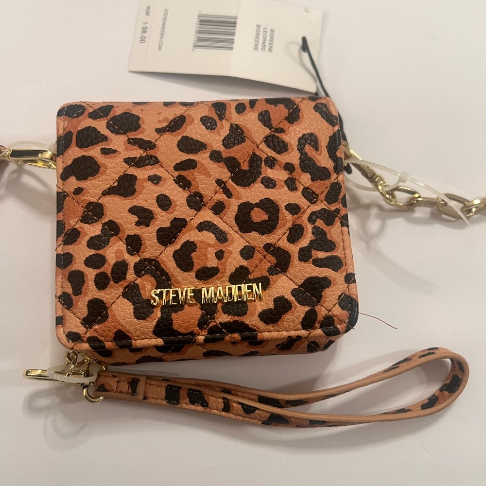 Steve Madden Wallet with Strap/Wristlet/Cross Body-Leopard Animal Print NWT